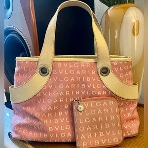 Preowned Bulgari Pink and Cream handbag with matching wallet!